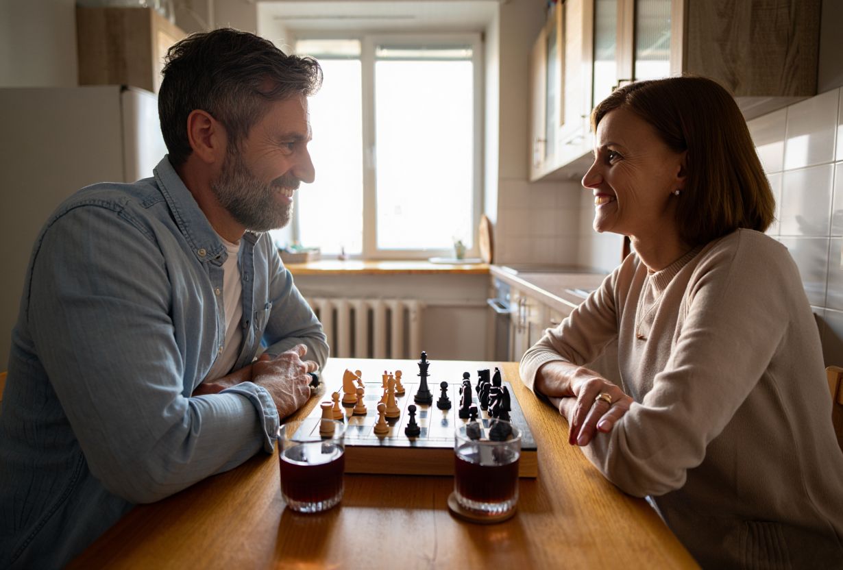 Мужчина с женщиной играют в шахматы